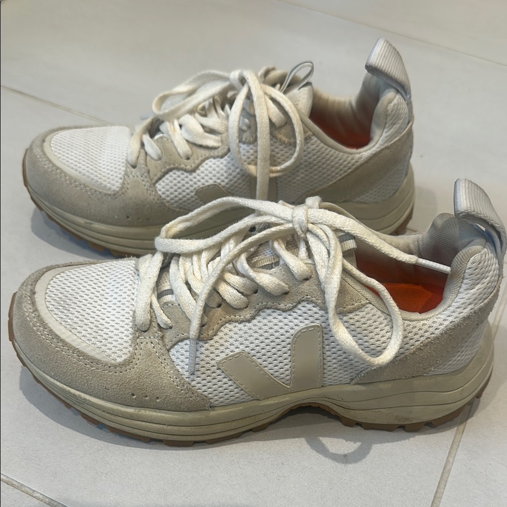 Veja White and Gray Chunky Sneakers with Cushioned Sole